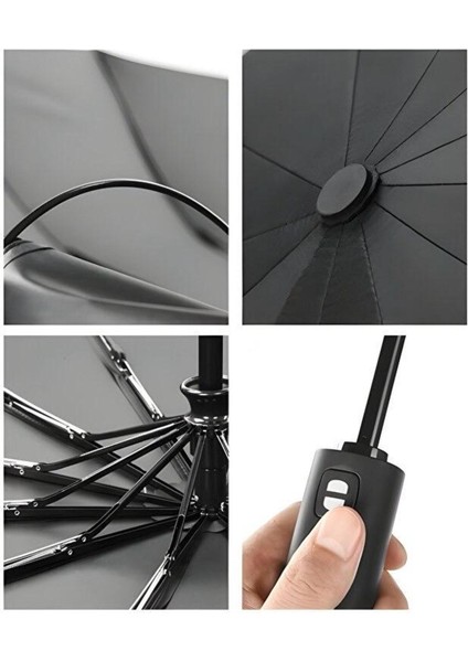 Otomatik Unisex Fiber Tel Şemsiye, Siyah, Tam Fonksiyonlu, Pratik ve Şık Tasarım indirimleri