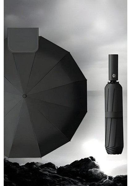 Otomatik Unisex Fiber Tel Şemsiye, Siyah, Tam Fonksiyonlu, Pratik ve Şık Tasarım