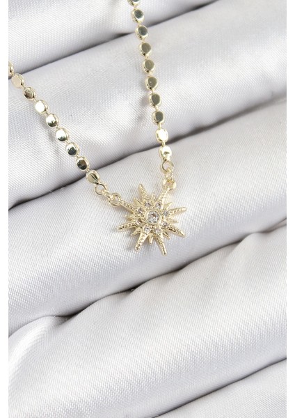 Pirinç Zirkon Taşlı Kutup Yıldızı Ezme Zincir Renk Kadın Kolye