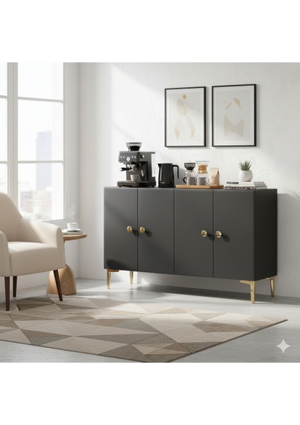 KA1204A- Simple Konsol , Tv Sehpası , Çok Amaçlı Dolap ve Kahve Köşesi 120CM Antrasit modelleri