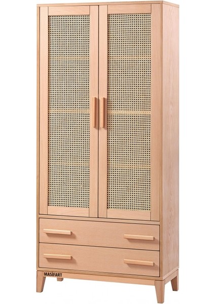 Amarens Hasırlı Konik Çekmeceli Kitaplık Cilasız Ham