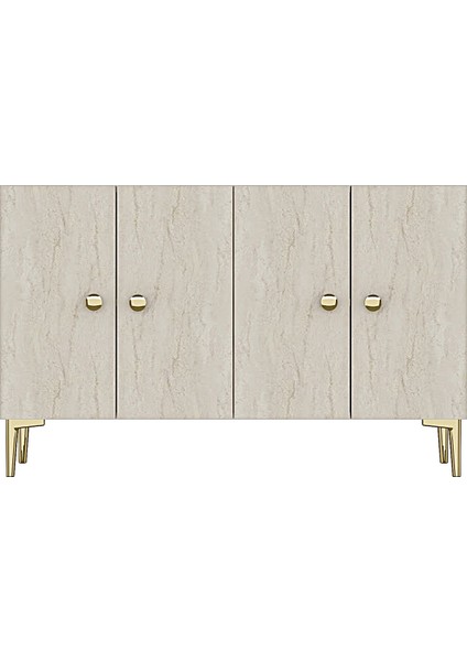 KA1204BT- Simple Konsol , Tv Sehpası , Çok Amaçlı Dolap ve Kahve Köşesi 120CM Beyaz-Traverten