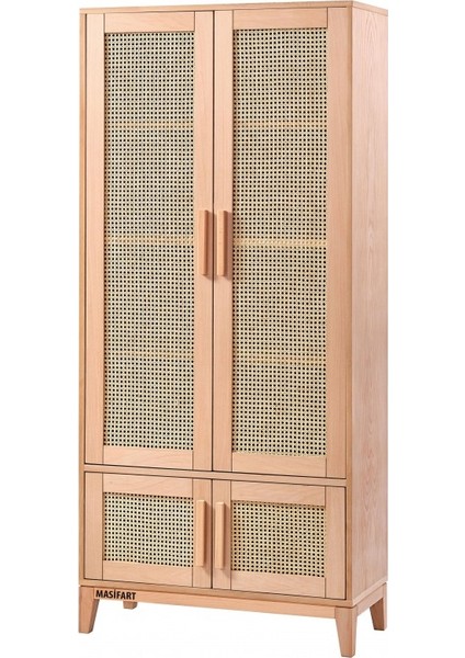 Aurie Hasırlı Konik Kapaklı Kitaplık Cilasız Ham