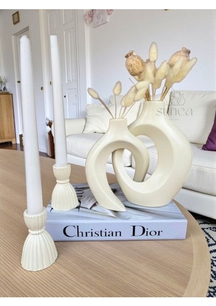 Dekoratif Sarmaşık Sevgili Vazo Seti, Şamdan Mumluklu Set