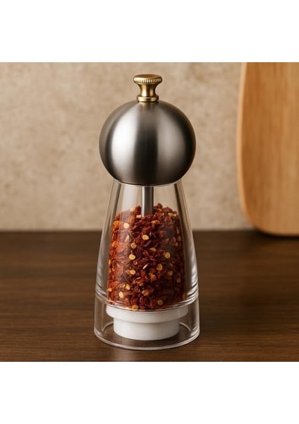 Baharat Öğütücü – 17,5 cm Şeffaf Akrilik ve Metal Başlıklı – Tuz ve Karabiber Değirmeni modelleri