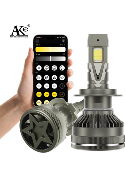 H1 LED Zenon App Kontrolü Bluetooth Ile Telefondan 2700K-6500K Renk Değiştiren Araba Farı 2WAT-80WAT App Uygulama Üzerinden Istenilen Ayar Yapılır Şimşek Etkili fırsatları