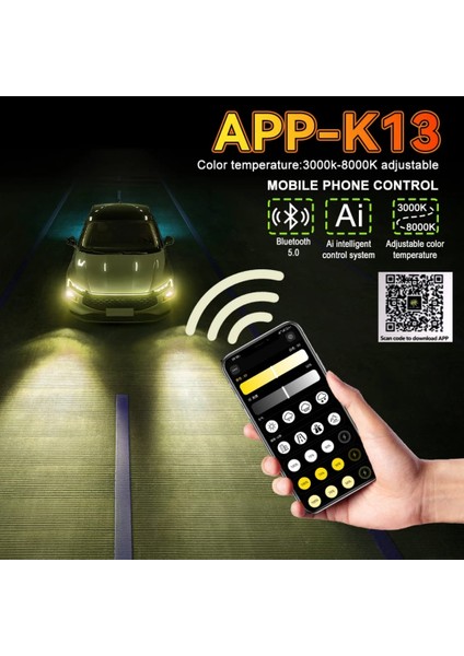 H1 LED Zenon App Kontrolü Bluetooth Ile Telefondan 2700K-6500K Renk Değiştiren Araba Farı 2WAT-80WAT App Uygulama Üzerinden Istenilen Ayar Yapılır Şimşek Etkili indirimleri