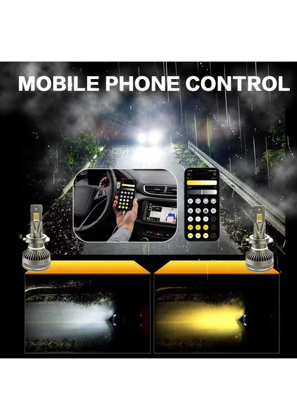H1 LED Zenon App Kontrolü Bluetooth Ile Telefondan 2700K-6500K Renk Değiştiren Araba Farı 2WAT-80WAT App Uygulama Üzerinden Istenilen Ayar Yapılır Şimşek Etkili
