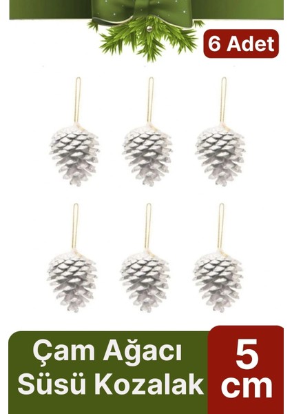 Premium Şık Lüks Tasarım Kış Dekoratif Yeni Yıl Noel Yılbaşı Çam Ağacı Süsü Kozalak 5 cm 6'lı Paket