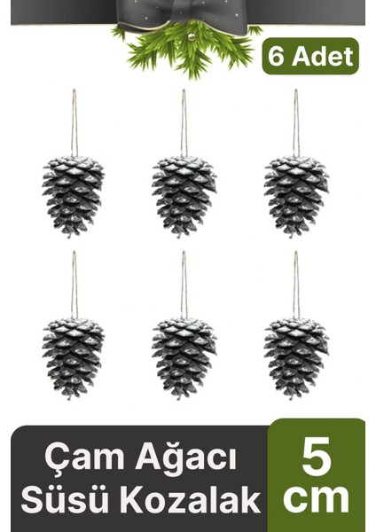 Premium Şık Lüks Tasarım Kış Dekoratif Yeni Yıl Noel Yılbaşı Çam Ağacı Süsü Kozalak 5 cm 6'lı Paket