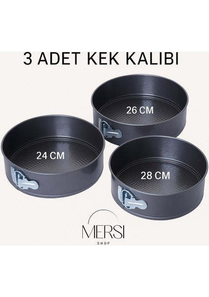 3'lü Kelepçeli Kek Kalıbı Seti | Yanmaz Yapışmaz Metal Cheesecake Pasta Pişirme Kalıbı Seti
