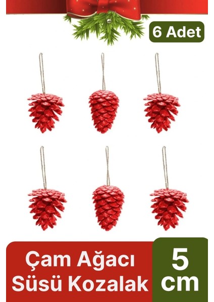 Premium Şık Lüks Tasarım Kış Dekoratif Yeni Yıl Noel Yılbaşı Çam Ağacı Süsü Kozalak 5 cm 6'lı Paket