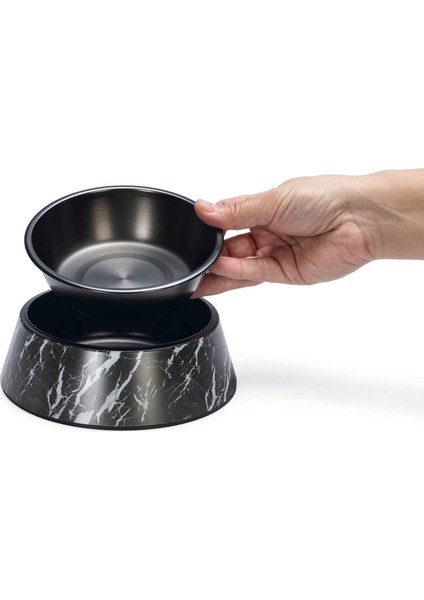 Nrzsnt Beeztees Dbl Köpek Mama Su Kabı, Mat Siyah Paslanmaz Çelik, Siyah Mermer Görünümlü, 17,5cm, 350ML fırsatları