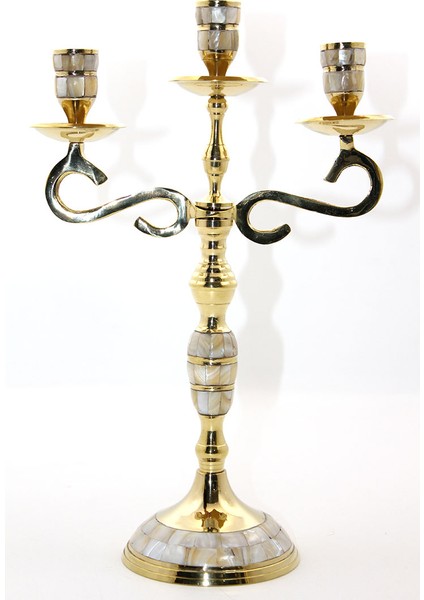 Pirinç Sedefli 3'lü Şamdan 3