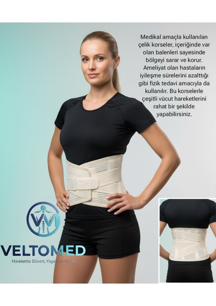 Çelik Balenli Lumbostad 26CM Korse, Ortopedik Korse, Bel Korsesi, Skolyoz, Fıtık