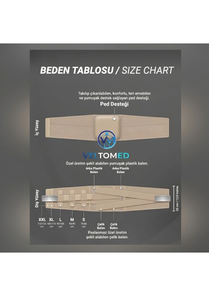 Çelik Balenli Lumbostad 26CM Korse, Ortopedik Korse, Bel Korsesi, Skolyoz, Fıtık