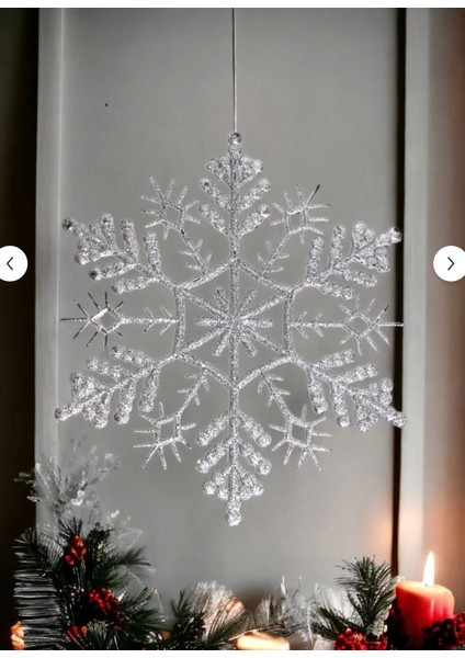 30 cm Dev Kar Tanesi Sert Plastik Simli Beyaz Parlak Yılbaşı Çam Ağacı Süsü