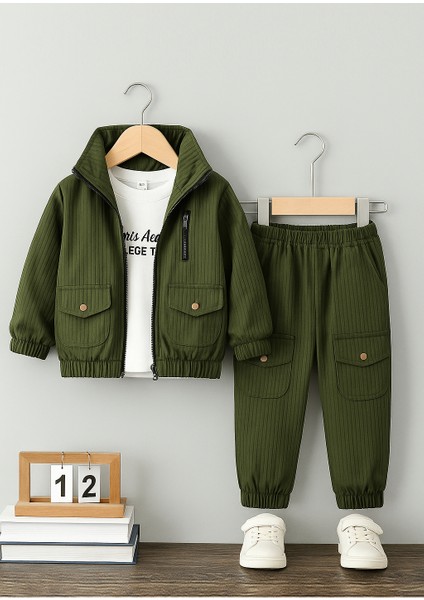 Erkek Çocuk Kapüşonlu Ceketli ve Pantolonlu 3'lü Takım