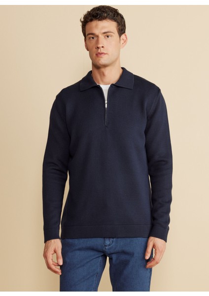 Polo Yaka Standart Lacivert Erkek Kazak BBFW25MKL033