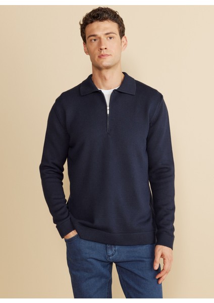 Polo Yaka Standart Lacivert Erkek Kazak BBFW25MKL033 fiyatları