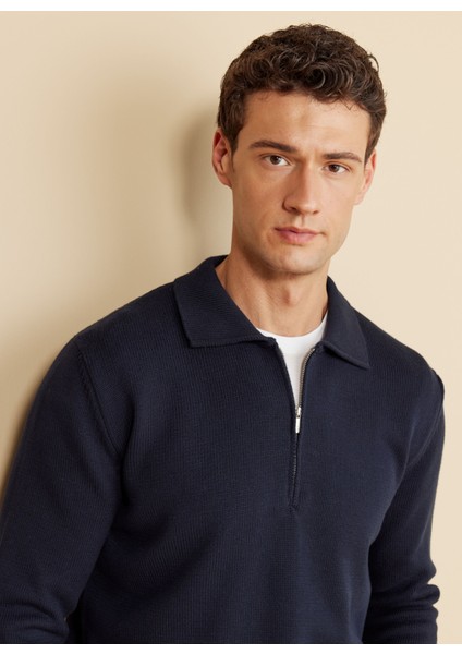 Polo Yaka Standart Lacivert Erkek Kazak BBFW25MKL033 fırsatları