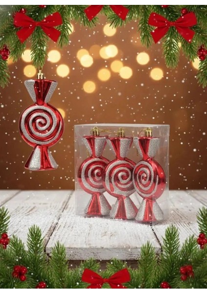Lüks Candy Cane Konseptli Dekoratif Yılbaşı Süsleri (3 Adet Simli)