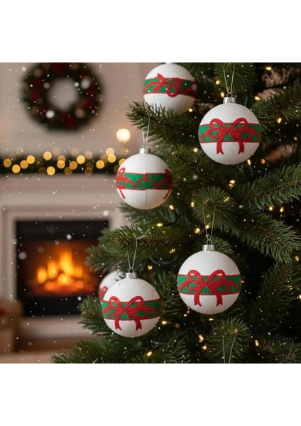 6'lı Kırmızı Fiyonk ve Yeşil Çizgili Kumaş Yılbaşı Ağacı Süsü Seti 6cm fiyatları