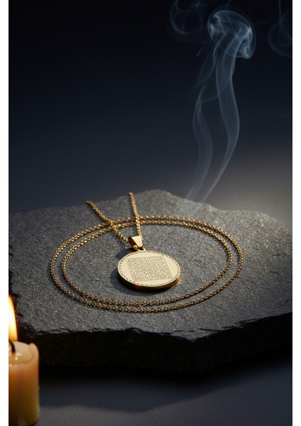 Celcelütiye ve Ism-I Azam Vefk Yazılı Çelik Kolye Altın Renk Paslanmaz Zincir (Unisex) fırsatları