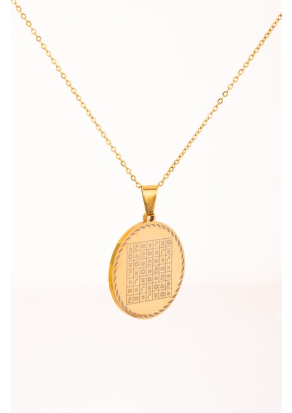 Celcelütiye ve Ism-I Azam Vefk Yazılı Çelik Kolye Altın Renk Paslanmaz Zincir (Unisex) indirimleri