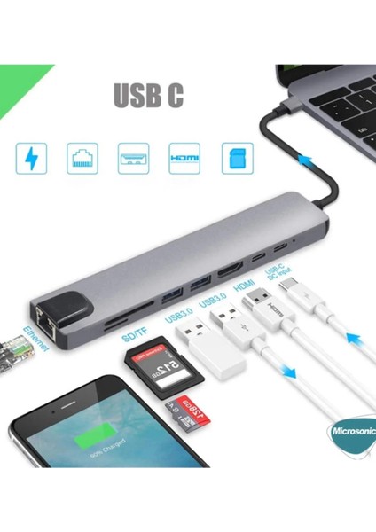 Type-C To Hdtv 8 Port Çoklu Adaptör - 4K Hdmı, Usb, Sd/tf Kart, Çok Fonksiyonlu Dönüştürücü fiyatları