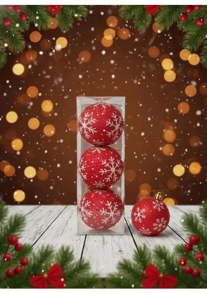 3'lü Kırmızı Mat Kadife Kar Tanesi Desenli Yılbaşı Ağacı Topları Seti (8 Cm) fiyatları