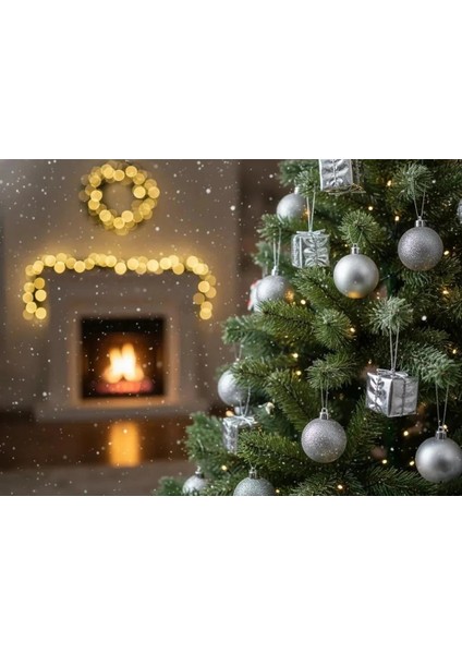 10'lu Lüks Gümüş Karışık Form Yılbaşı Süsü Seti (Top, Hediye Kutusu) fiyatları