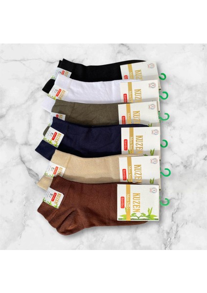 Bambu Erkek Yarım Konç Dikişsiz Çorap 6 Lı Paket -Terletmez- Siyah-Beyaz-Kahve-Lacivert-Bej-Yeşil