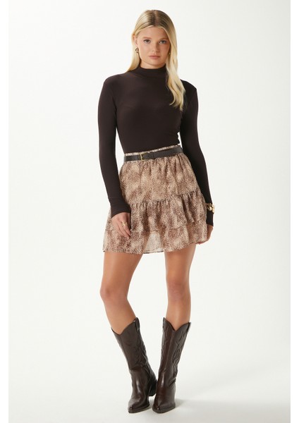 Kadın Juliet Toprak Astarlı Volanlı Mini Şifon Dokuma Etek