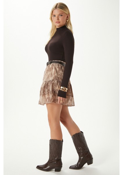 Kadın Juliet Toprak Astarlı Volanlı Mini Şifon Dokuma Etek fiyatları