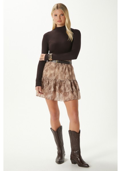 Kadın Juliet Toprak Astarlı Volanlı Mini Şifon Dokuma Etek modelleri