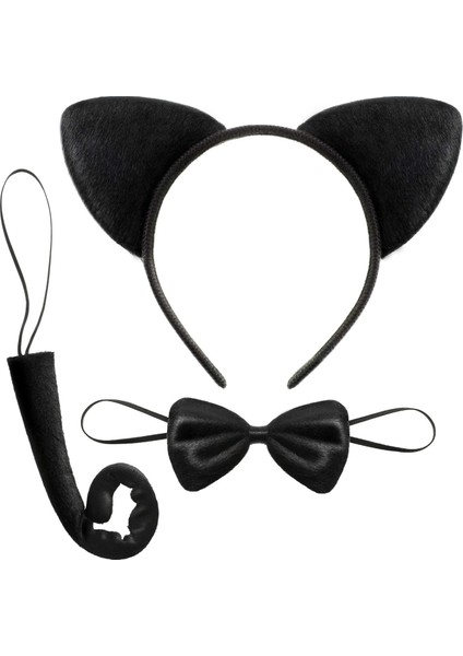 Buğz Kedi Kostüm Taç Kuyruk Papyon Seti 1 Adet