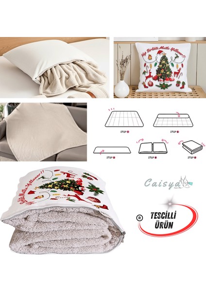 Yılbaşı Hediyesi Nakışlı Punch Efekt Baskılı Tv Battaniye Olabilen Dekoratif Yastık 2in1 Battaniye fiyatları