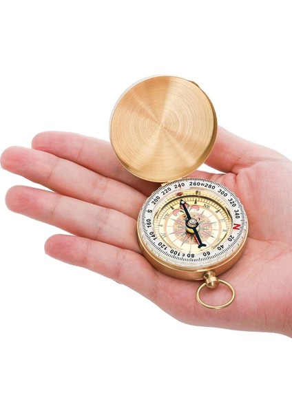 Buğz Yuvarlak Sarı Metal Kasa Su Geçirmez Fosforlu Dayanıklı Pusula G50