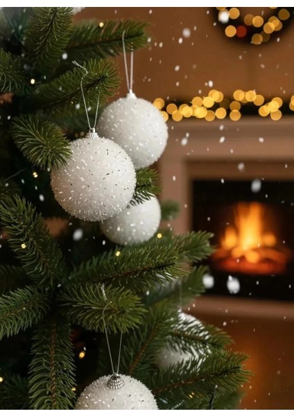 3'lü Lüks Beyaz Ponpon Dokulu Yılbaşı Ağacı Süsü Seti - Işıltılı fiyatları