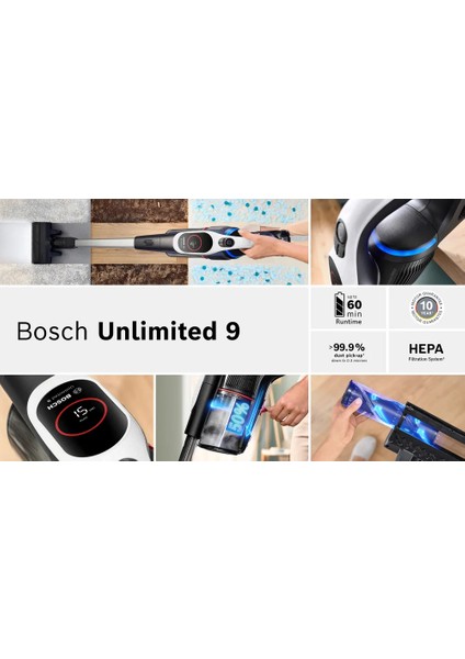 BCS931WBA Unlimited 9 Aqua Kablosuz Dikey Süpürge Hem Siler Hem Süpürür 2'si 1 Arada Çift Bataryalı