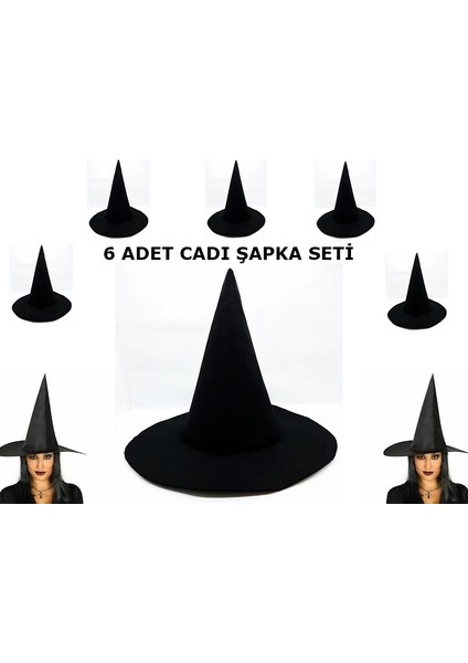 Buğz Siyah Cadı Şapkası Keçe Yetişkin Boy 6 Adet