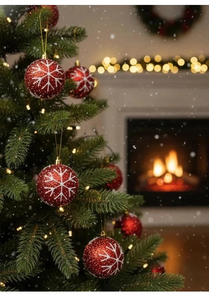 3'lü Kırmızı Kar Tanesi Desenli Ponpon Dokulu Yılbaşı Ağacı Süsü Seti 8cm fiyatları
