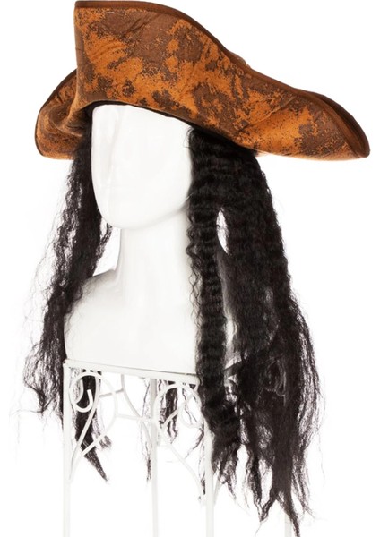 Buğz Siyah Saçlı Kaptan Korsan Şapkası