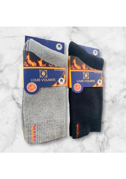 Erkek Kışlık Termal Havlu Cotton Uzun Dikişsiz 2 Çift Parfümlü Gri&siyah