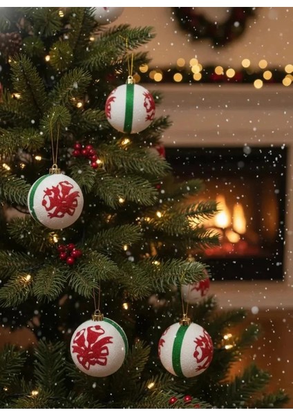 3'lü Beyaz Kırmızı Yeşil Ponpon Dokulu Yılbaşı Ağacı Süsü Seti