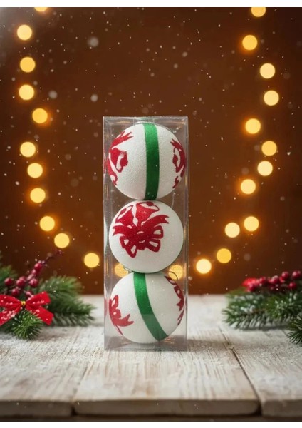 3'lü Beyaz Kırmızı Yeşil Ponpon Dokulu Yılbaşı Ağacı Süsü Seti fiyatları