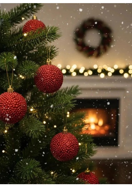 3'lü Kırmızı Ponpon Görünümlü Dokulu Yılbaşı Ağacı Süsü Seti 8cm fiyatları