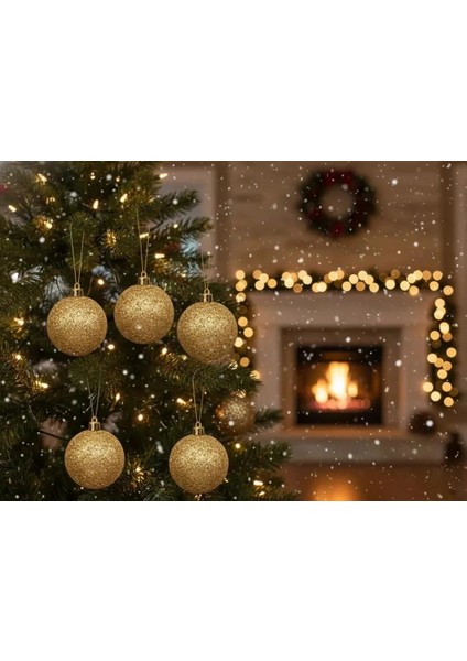 6'lı Lüks Altın Ponpon Dokulu Yılbaşı Ağacı Süsü Seti - Işıltılı 6cm fiyatları