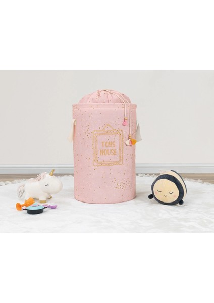 Baby Kullanımı Kolay Desenli Taşınabilir Torbalı Yuvarlak Sepet (Pembe)